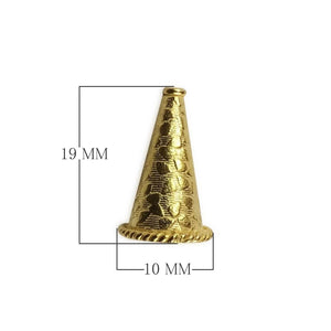 Handcrafted textured tapered cone jewelry component made with 18K Gold Overlay Over Copper, polished gold finish, made in India for wholesale use