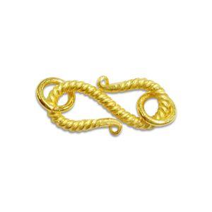 Handcrafted twisted S-hook jewelry clasp component made with 18K Gold Overlay Over Copper, polished gold finish, made in India for wholesale use