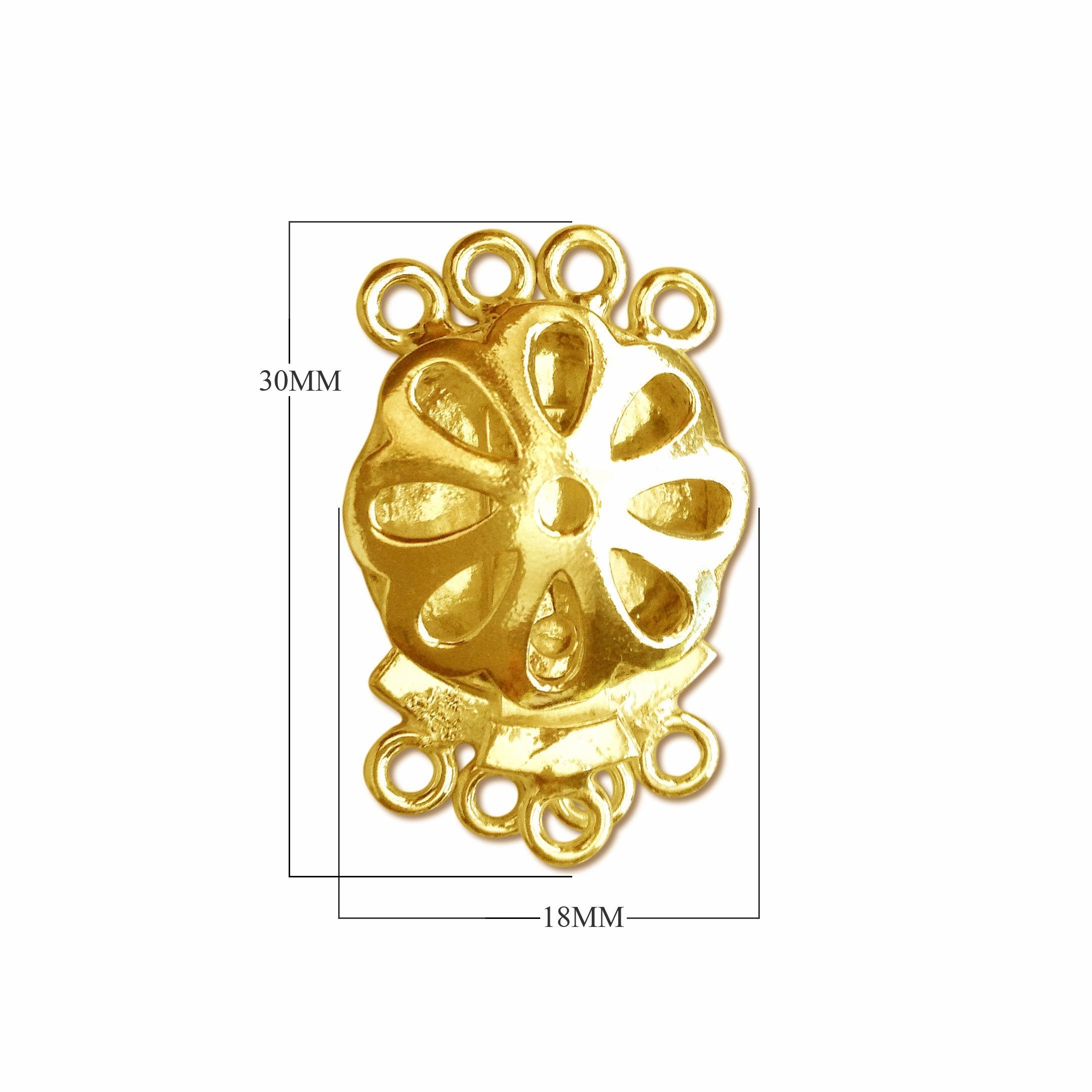 Handcrafted floral multi strand clasp with 4 holes made with 18K Gold Overlay Over Copper, polished finish, handcrafted in India for wholesale jewelry manufacturing.