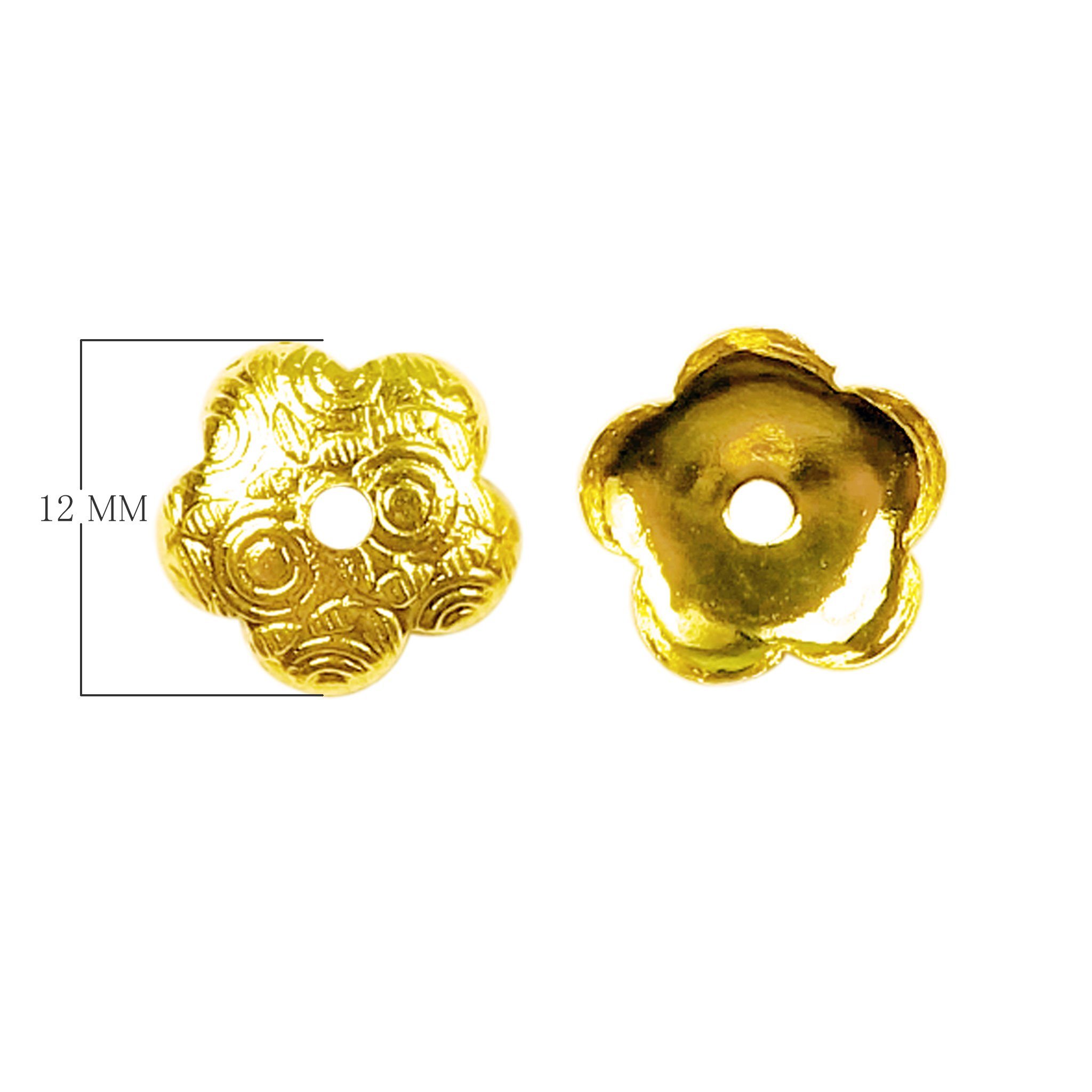 Handcrafted floral bead cap with center hole made with 18K Gold Overlay Over Copper, polished finish, handcrafted in India for wholesale jewelry making.
