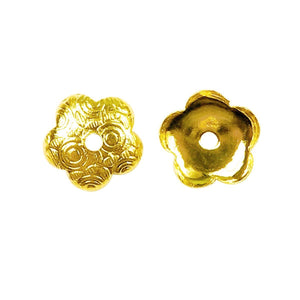 Handcrafted floral bead cap with center hole made with 18K Gold Overlay Over Copper, polished finish, handcrafted in India for wholesale jewelry making.