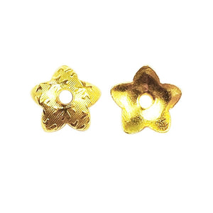 Handcrafted star shape floral bead cap with center hole made with 18K Gold Overlay Over Copper, handcrafted in India for wholesale jewelry making.