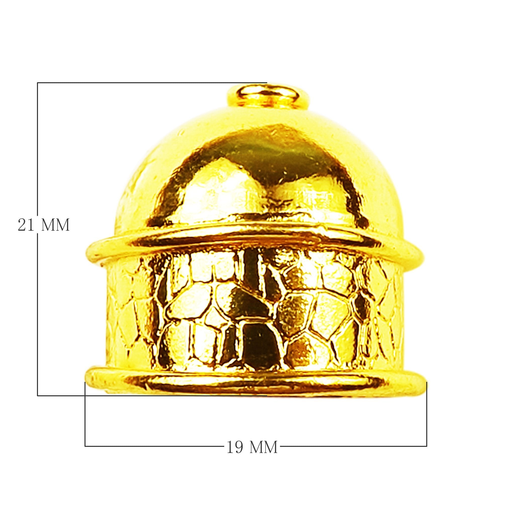 Handcrafted textured dome bead cap with loop made with 18K Gold Overlay Over Copper, handcrafted in India for wholesale jewelry manufacturing.