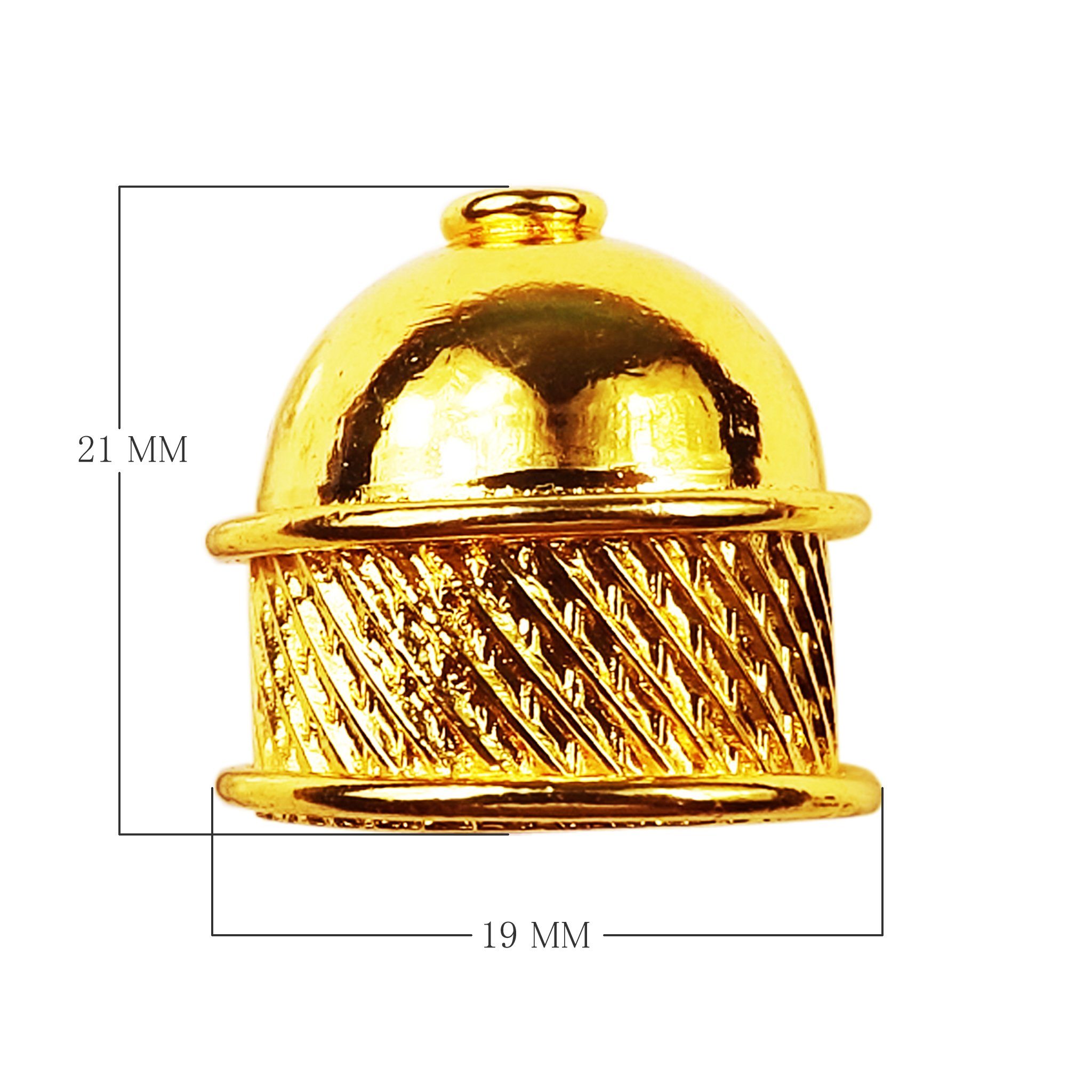 Handcrafted diagonal textured dome bead cap with loop made with 18K Gold Overlay Over Copper, handcrafted in India for wholesale jewelry manufacturing.