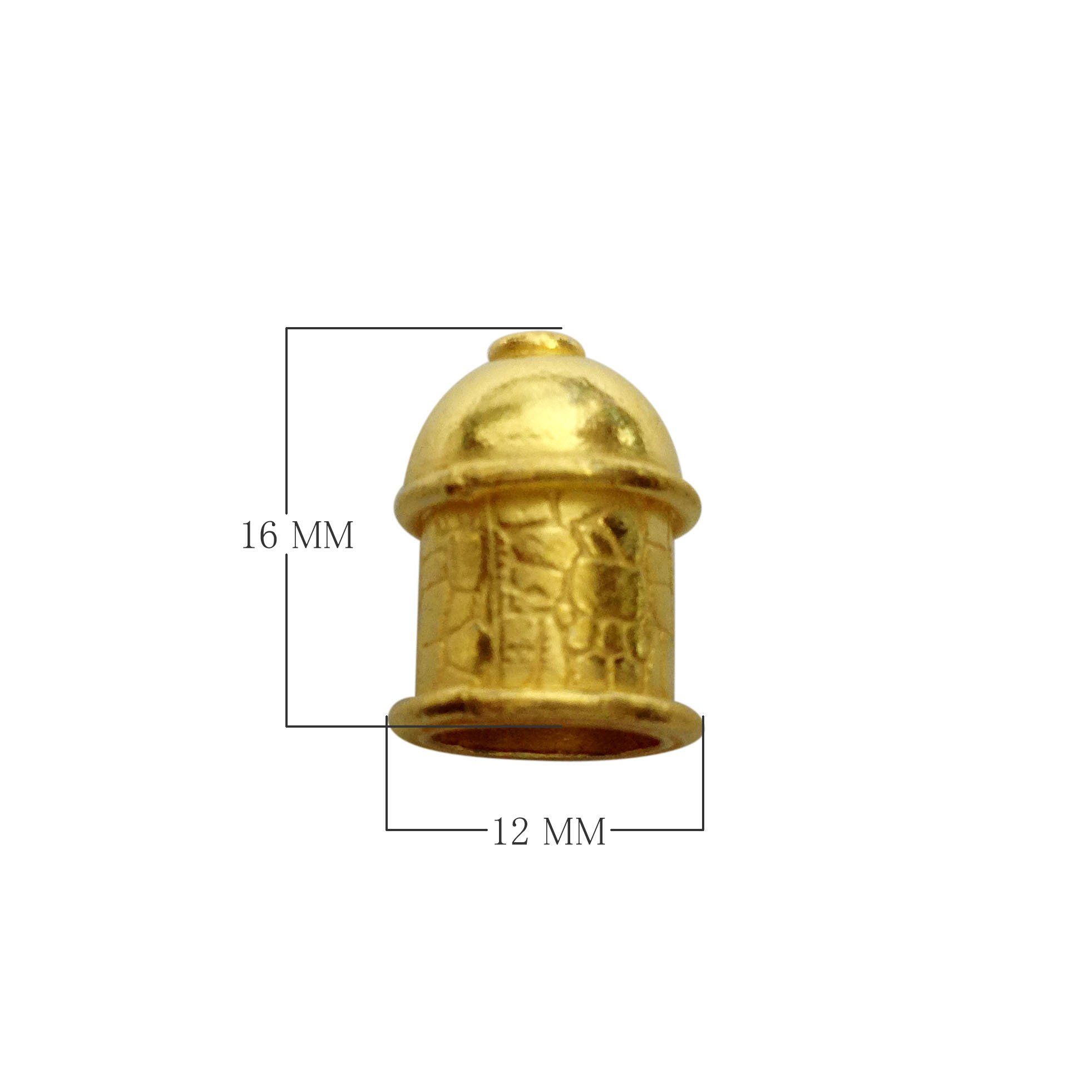 Handcrafted textured cylinder dome bead cap made with 18K Gold Overlay Over Copper, handcrafted in India for wholesale jewelry manufacturing.