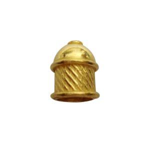 Handcrafted diagonal textured cylinder dome bead cap made with 18K Gold Overlay Over Copper, handcrafted in India for wholesale jewelry manufacturing.