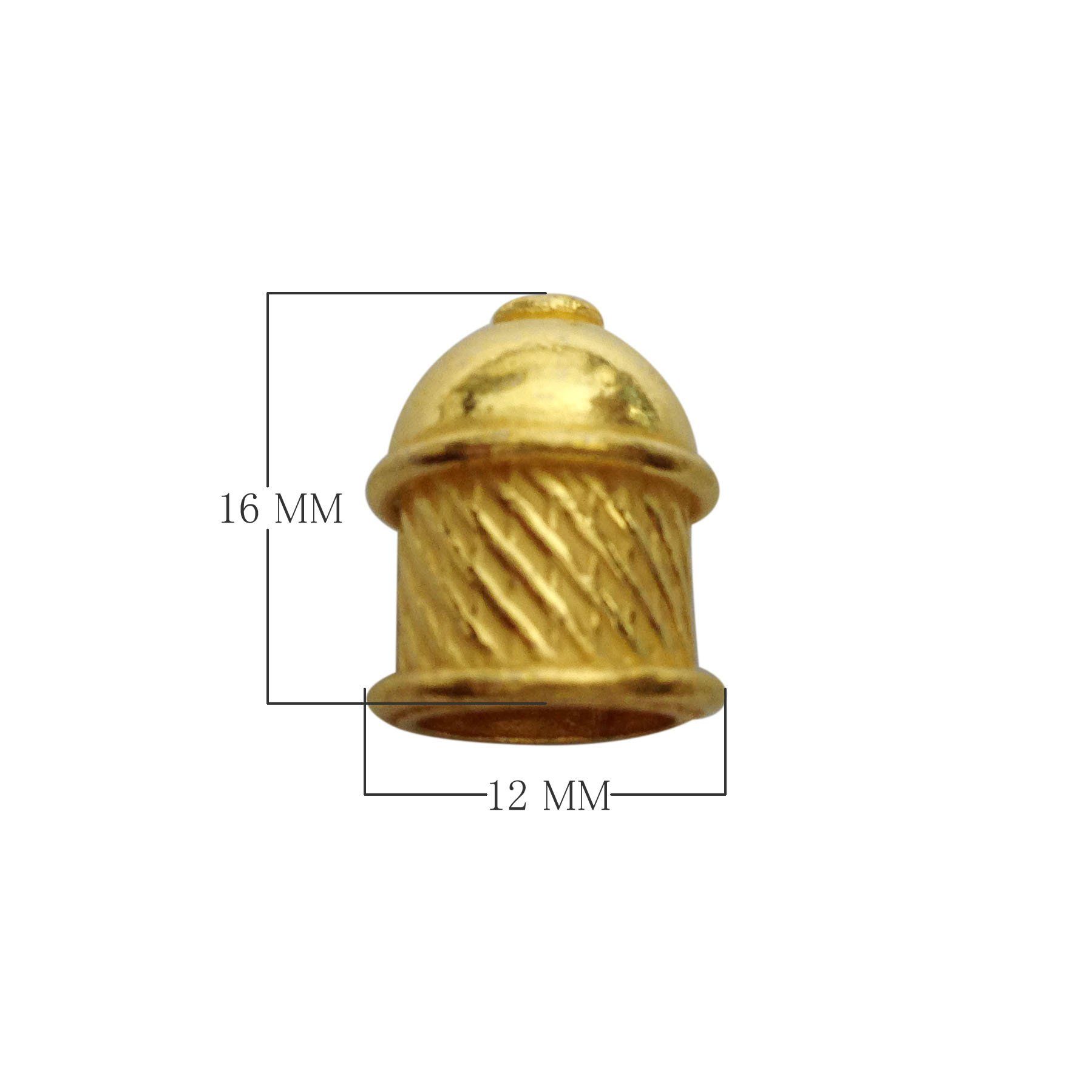 Handcrafted diagonal textured cylinder dome bead cap made with 18K Gold Overlay Over Copper, handcrafted in India for wholesale jewelry manufacturing.