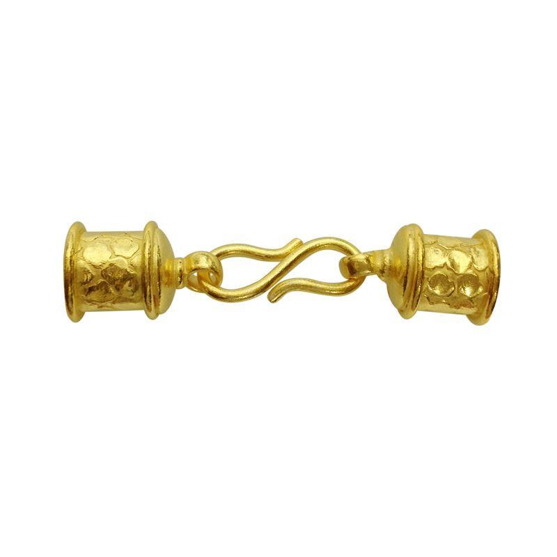 Handcrafted hook clasp made with 18K Gold Overlay Over Copper featuring textured end caps, wholesale jewelry finding from India