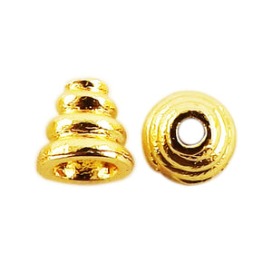 Layered dome spacer bead with center hole made from 18K Gold Overlay Over Copper, handcrafted in India for wholesale jewelry use