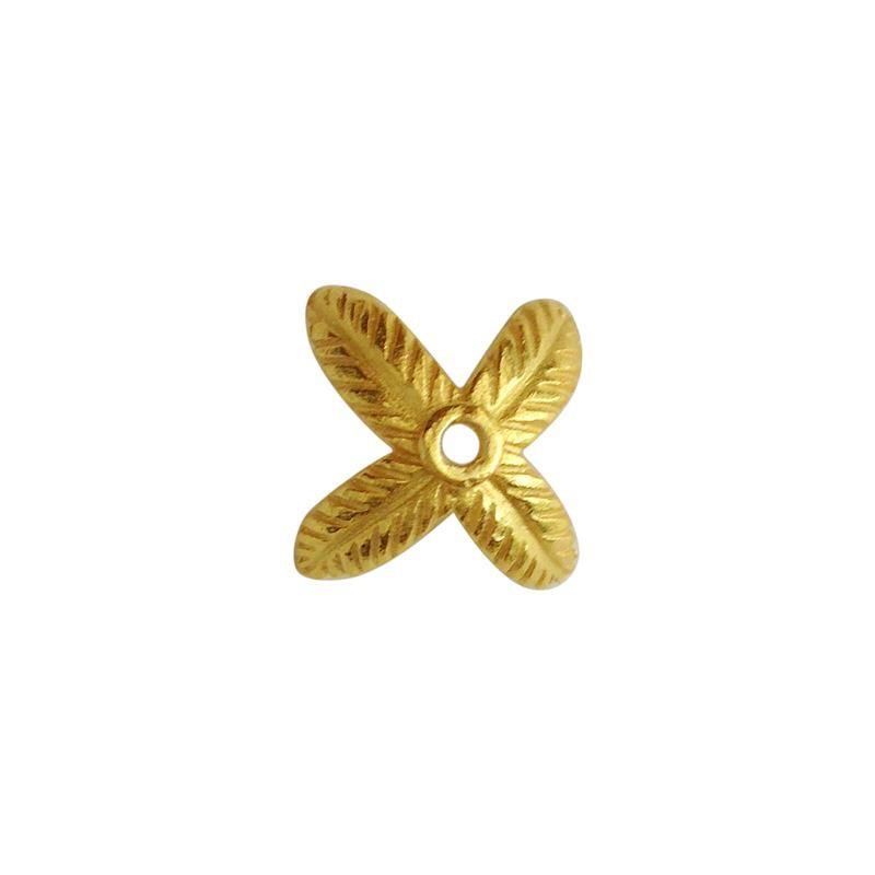 Four-petal floral spacer with center hole made from 18K Gold Overlay Over Copper, handcrafted in India for wholesale jewelry use