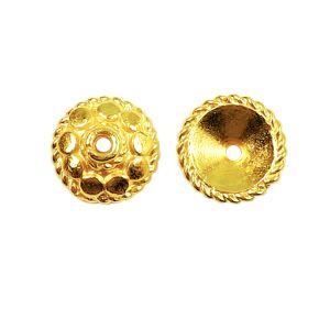 Round decorative bead caps with rope-edge border made from 18K Gold Overlay Over Copper, handcrafted in India for wholesale jewelry use