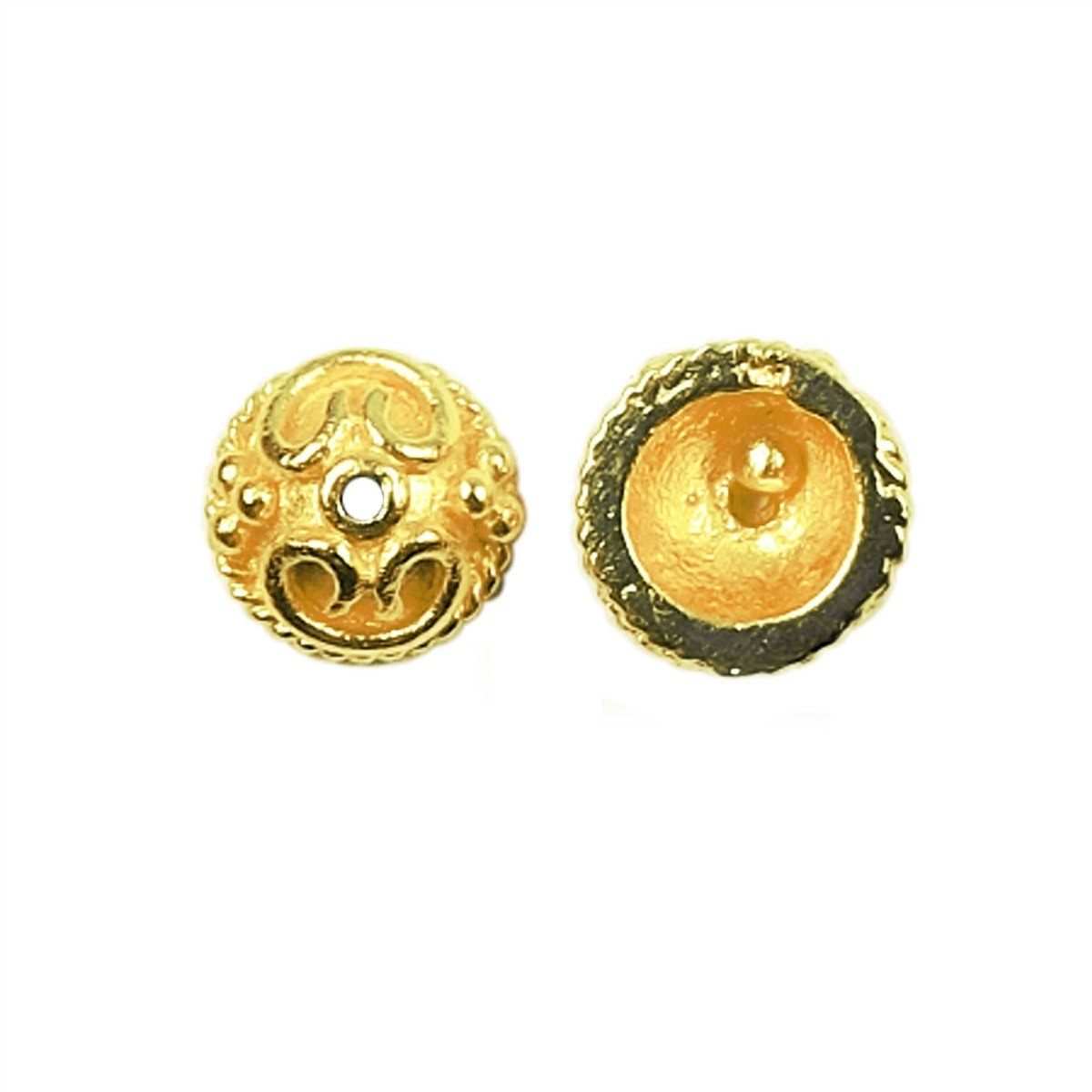Ornamental dome bead caps with raised pattern made from 18K Gold Overlay Over Copper, handcrafted in India for wholesale jewelry use