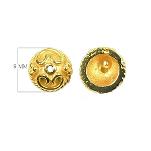 Ornamental dome bead caps with raised pattern made from 18K Gold Overlay Over Copper, handcrafted in India for wholesale jewelry use