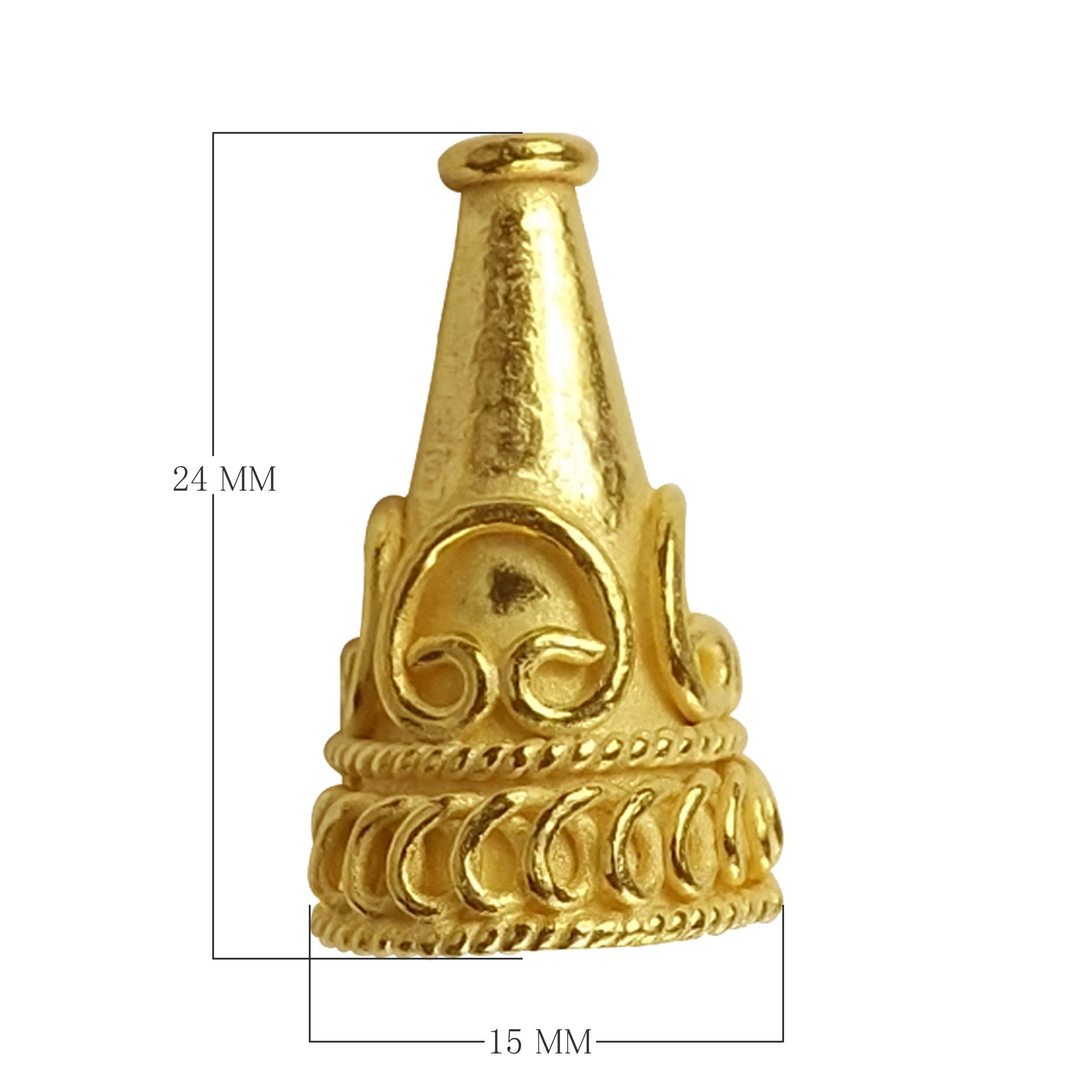 Ornate cone end cap with scroll detailing made from 18K Gold Overlay Over Copper, handcrafted in India for wholesale jewelry use