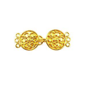 Handcrafted Double Disc Multi Strand Clasp With 3 Holes Made With 18K Gold Overlay Over Copper For Jewelry Making And Wholesale Collection