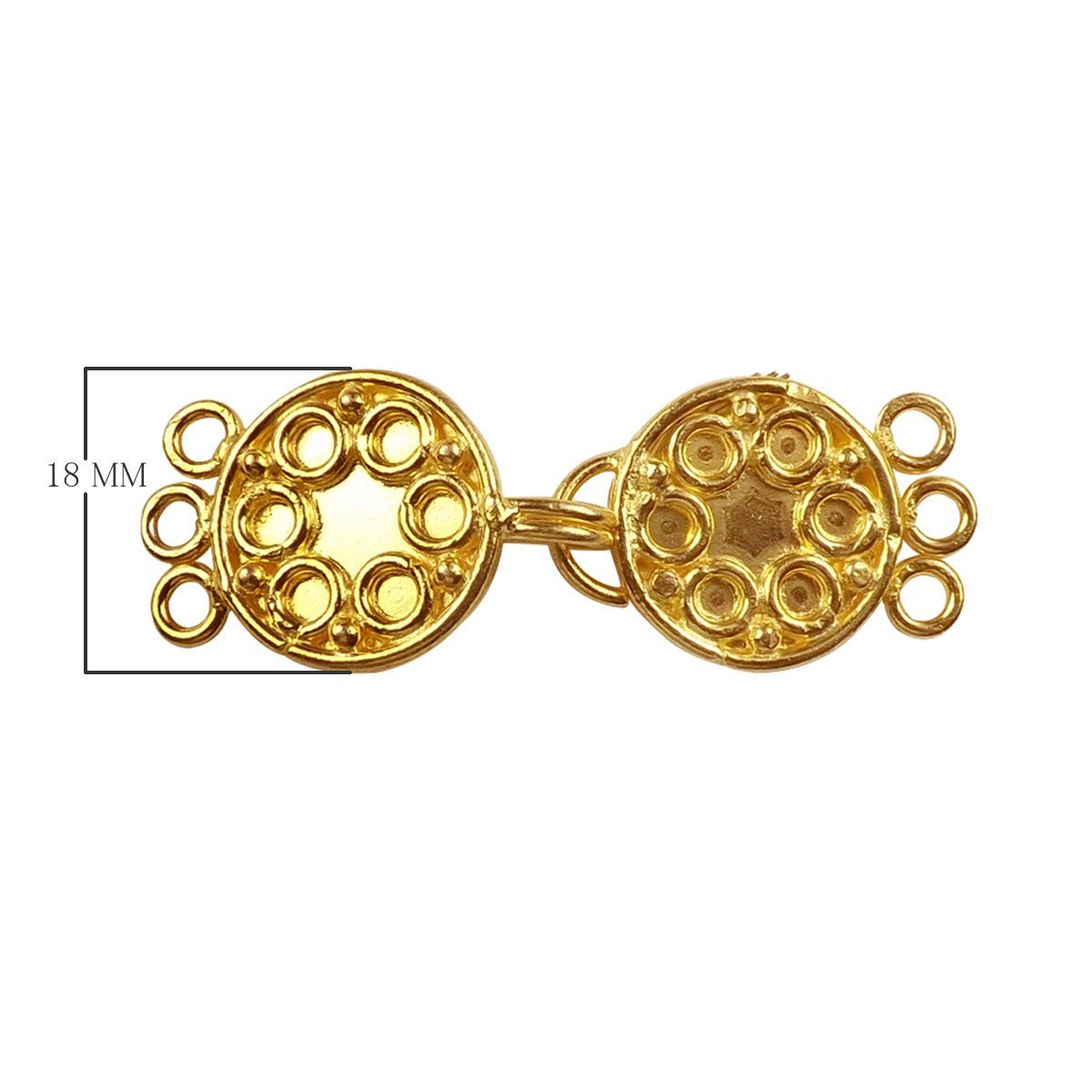 Handcrafted Double Disc Multi Strand Clasp With 3 Holes And Circular Detailing Made With 18K Gold Overlay Over Copper For Wholesale Jewelry Making