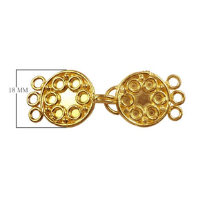 Handcrafted Double Disc Multi Strand Clasp With 3 Holes And Circular Detailing Made With 18K Gold Overlay Over Copper For Wholesale Jewelry Making