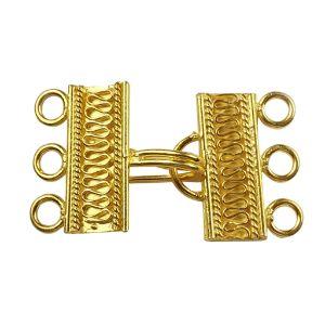 Handcrafted Rectangular Bar Multi Strand Clasp With 3 Holes Made With 18K Gold Overlay Over Copper For Wholesale Jewelry Making