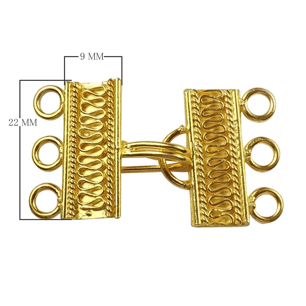 Handcrafted Rectangular Bar Multi Strand Clasp With 3 Holes Made With 18K Gold Overlay Over Copper For Wholesale Jewelry Making