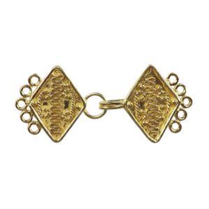 Handcrafted Diamond Shape Multi Strand Clasp With 5 Holes Made With 18K Gold Overlay Over Copper For Jewelry Making And Wholesale Collection