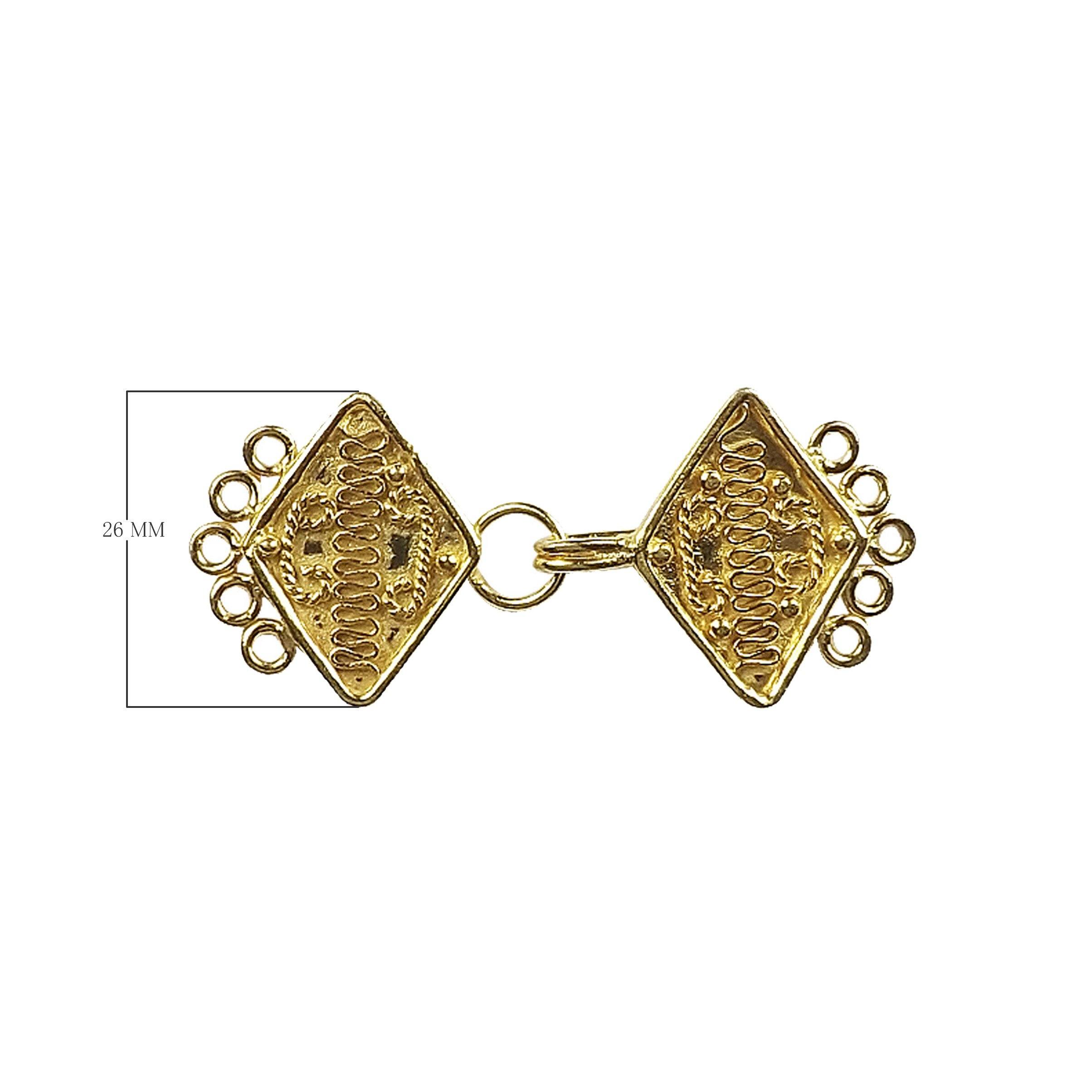 Handcrafted Diamond Shape Multi Strand Clasp With 5 Holes Made With 18K Gold Overlay Over Copper For Jewelry Making And Wholesale Collection