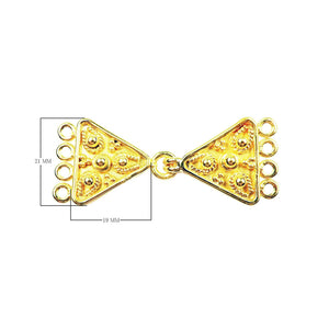 Handcrafted Triangle Shape Multi Strand Clasp With 4 Holes Made With 18K Gold Overlay Over Copper For Jewelry Making And Wholesale Collection