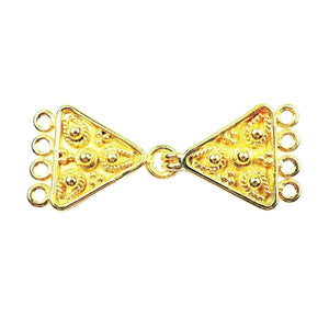 Handcrafted Triangle Shape Multi Strand Clasp With 4 Holes Made With 18K Gold Overlay Over Copper For Jewelry Making And Wholesale Collection