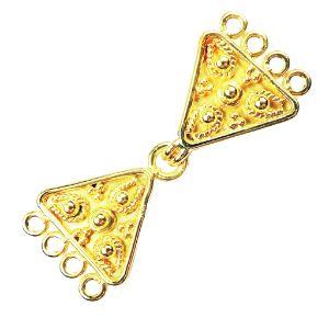 Handcrafted Triangle Shape Multi Strand Clasp With 4 Holes Made With 18K Gold Overlay Over Copper For Jewelry Making And Wholesale Collection