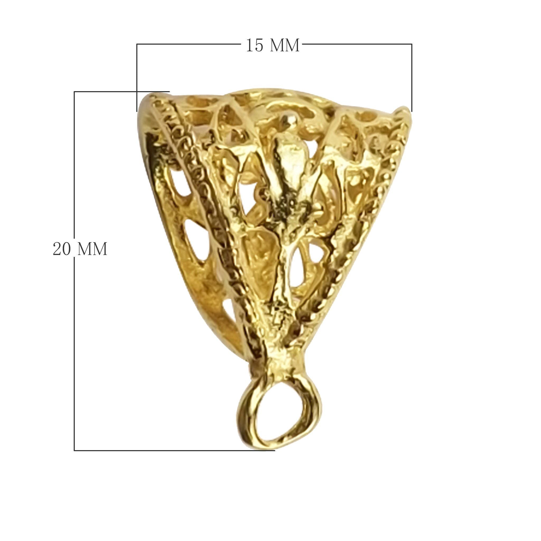Handcrafted cone-shaped filigree pendant bail in 18K Gold Overlay Over Copper, made in India for wholesale jewelry use.