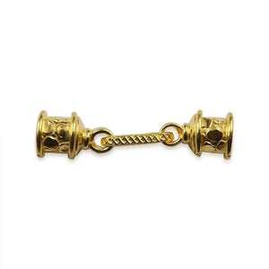 Decorative cylindrical jewelry end cap in 18K Gold Overlay Over Copper, handcrafted in India for wholesale jewelry making.