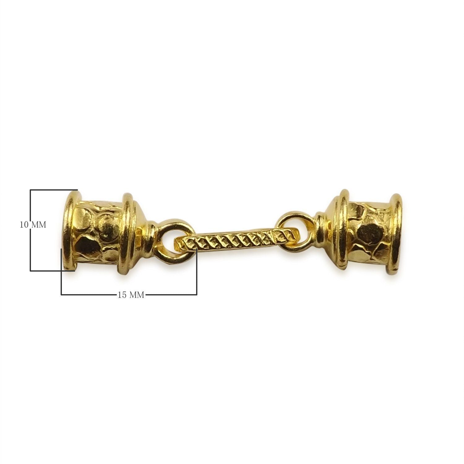 Decorative cylindrical jewelry end cap in 18K Gold Overlay Over Copper, handcrafted in India for wholesale jewelry making.