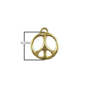 Little peace symbol charm in 18K Gold Overlay Over Copper, handcrafted in India for wholesale jewelry making.