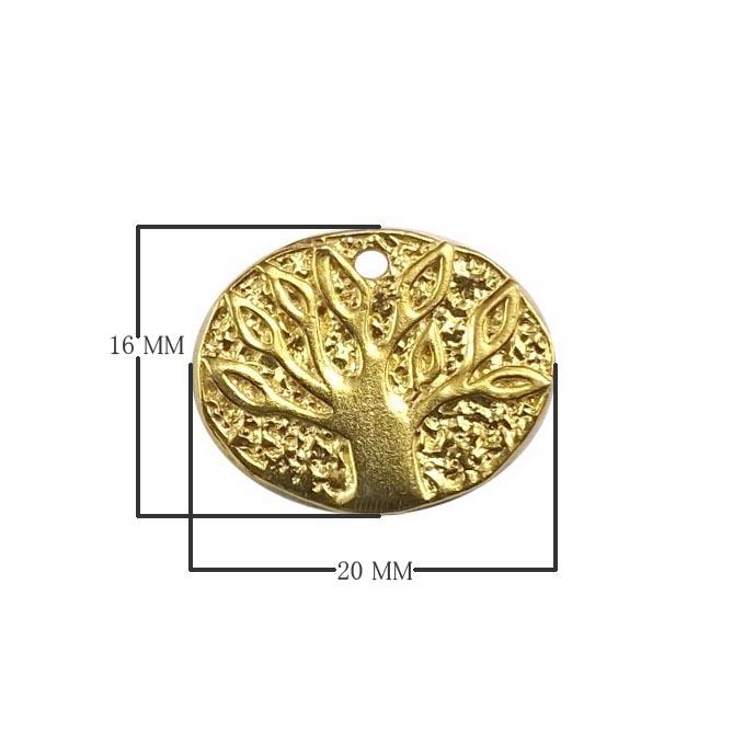 Tree of Life oval charm in 18K Gold Overlay Over Copper, handcrafted in India for wholesale jewelry making.