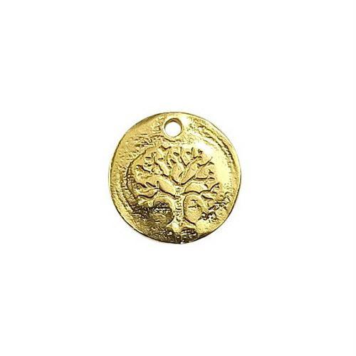 Round Tree of Life charm in 18K Gold Overlay Over Copper, handcrafted in India for wholesale jewelry making.