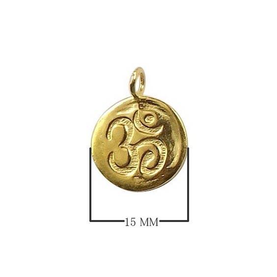 OM symbol round charm in 18K Gold Overlay Over Copper, handcrafted in India for wholesale jewelry making.