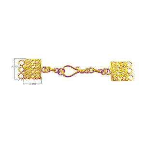 Handcrafted multi strand clasp with 3 holes and hook closure, 18K Gold Overlay Over Copper, made in India for wholesale jewelry making.