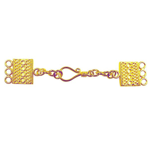 Handcrafted multi strand clasp with 3 holes and hook closure, 18K Gold Overlay Over Copper, made in India for wholesale jewelry making.