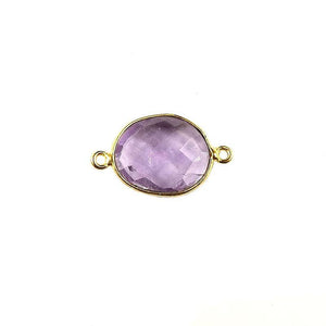 Handcrafted oval faceted stone connector with side loops, 18K Gold Overlay Over Copper, made in India for wholesale jewelry making.