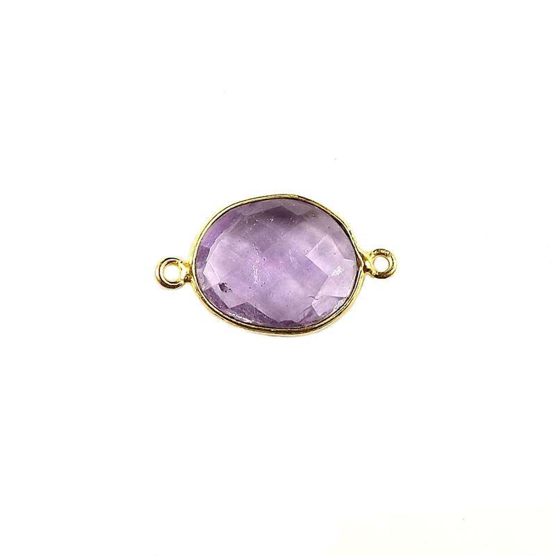 Handcrafted oval faceted stone connector with side loops, 18K Gold Overlay Over Copper, made in India for wholesale jewelry making.