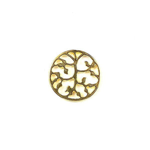 Handcrafted round cutwork ornamental connector, 18K Gold Overlay Over Copper, made in India for wholesale jewelry making.