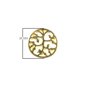 Handcrafted round cutwork ornamental connector, 18K Gold Overlay Over Copper, made in India for wholesale jewelry making.