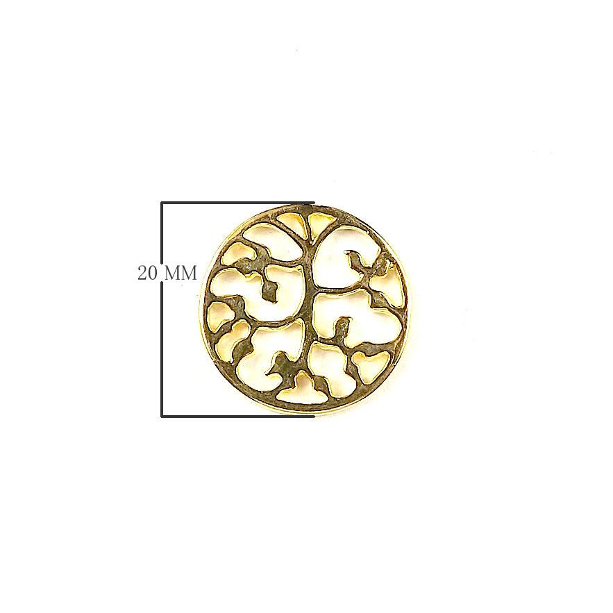 Handcrafted round cutwork ornamental connector, 18K Gold Overlay Over Copper, made in India for wholesale jewelry making.