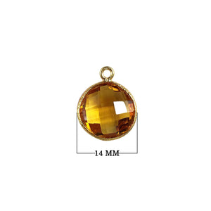 18K Gold Overlay Over Copper handcrafted round faceted Citrine charm from India for wholesale jewelry making