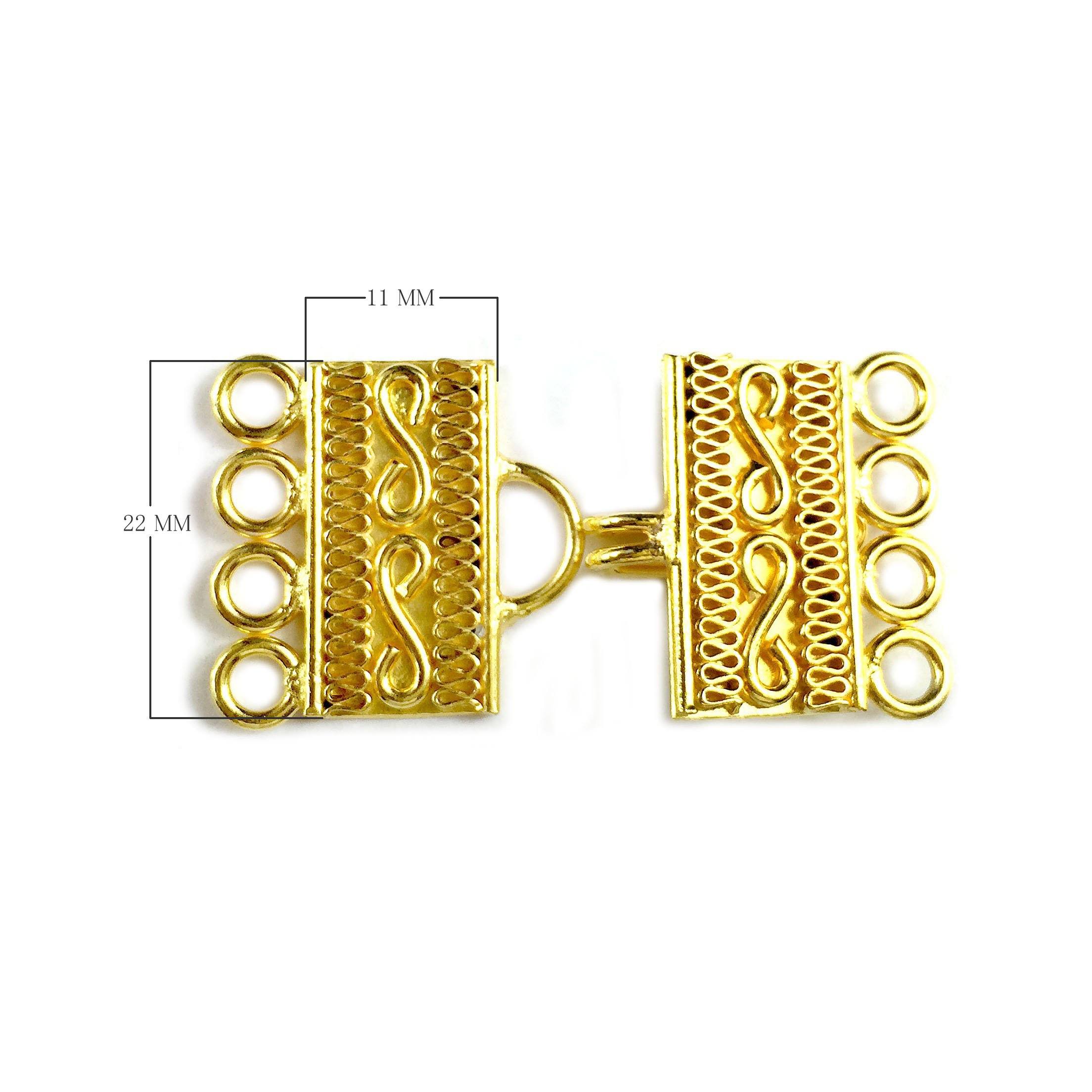 18K Gold Overlay Over Copper handcrafted multi strand clasp with 4 holes from India for wholesale jewelry making