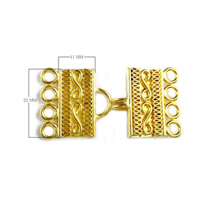 18K Gold Overlay Over Copper handcrafted multi strand clasp with 4 holes from India for wholesale jewelry making