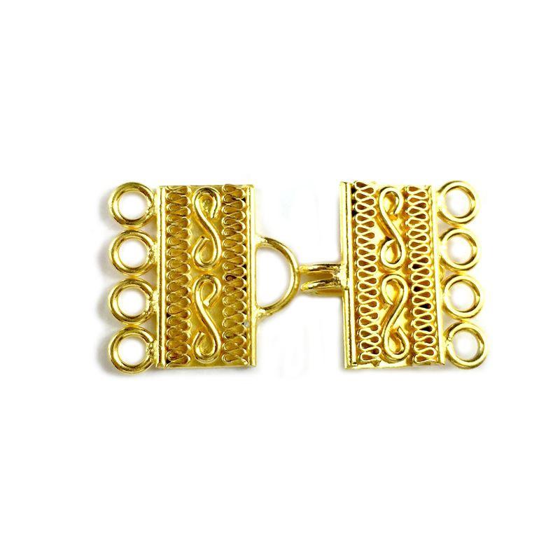 18K Gold Overlay Over Copper handcrafted multi strand clasp with 4 holes from India for wholesale jewelry making