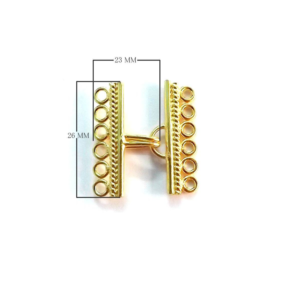 18K Gold Overlay Over Copper handcrafted multi strand clasp with 6 holes from India for wholesale jewelry making