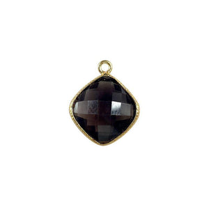 18K Gold Overlay Over Copper handcrafted cushion shape Smoky Quartz connector from India for wholesale jewelry making
