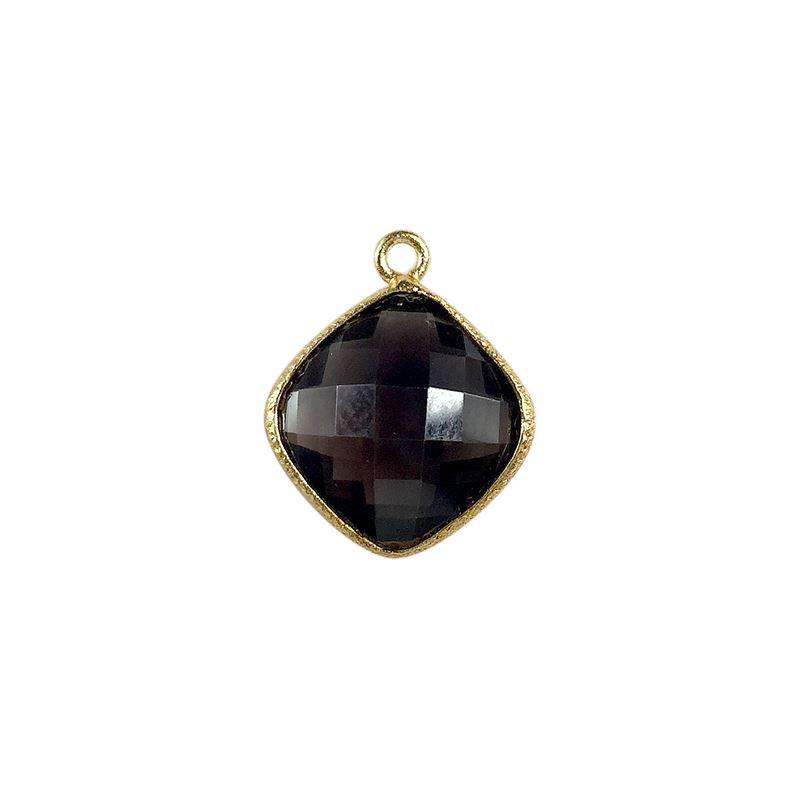 18K Gold Overlay Over Copper handcrafted cushion shape Smoky Quartz connector from India for wholesale jewelry making