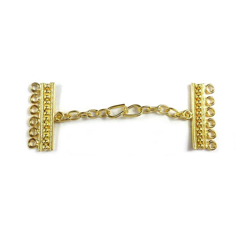 18K Gold Overlay Over Copper multi strand clasp with 6 holes handcrafted in India for wholesale jewelry making